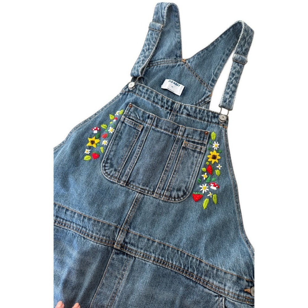 Vintage 90s Women's Floral Fruit Embroidered Overall Shorts Womens 2XL Old Navy